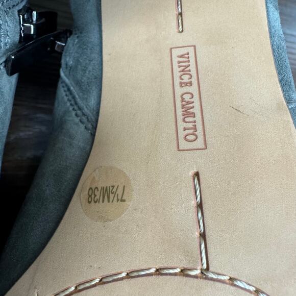 Vince Camuto Reeista size 7.5 gray suede block ankle booties almond toe cut out - Picture 10 of 13